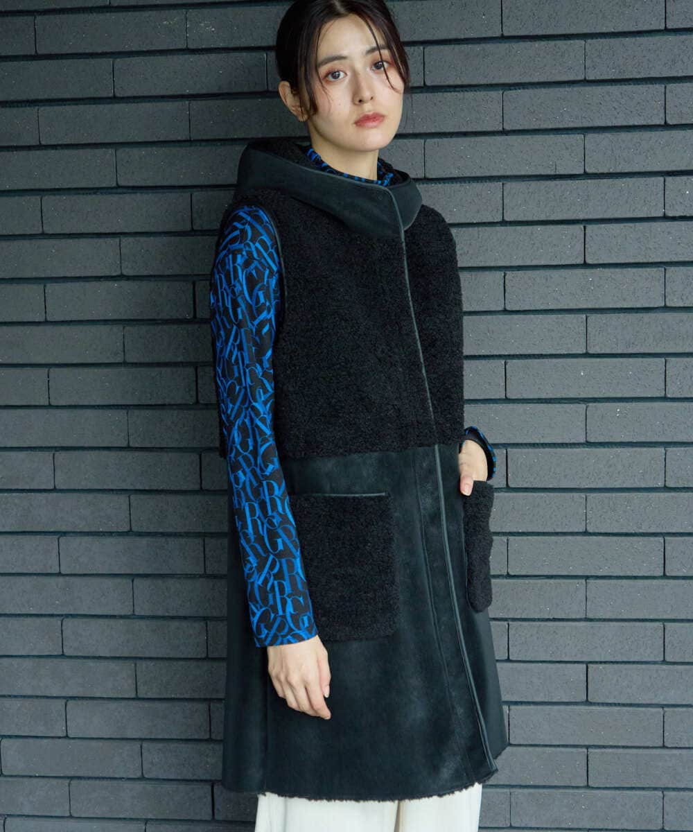 PZJAG10430 GEORGES RECH(ジョルジュ・レッシュ) エコムートンジップアップロングジレ ベージュ