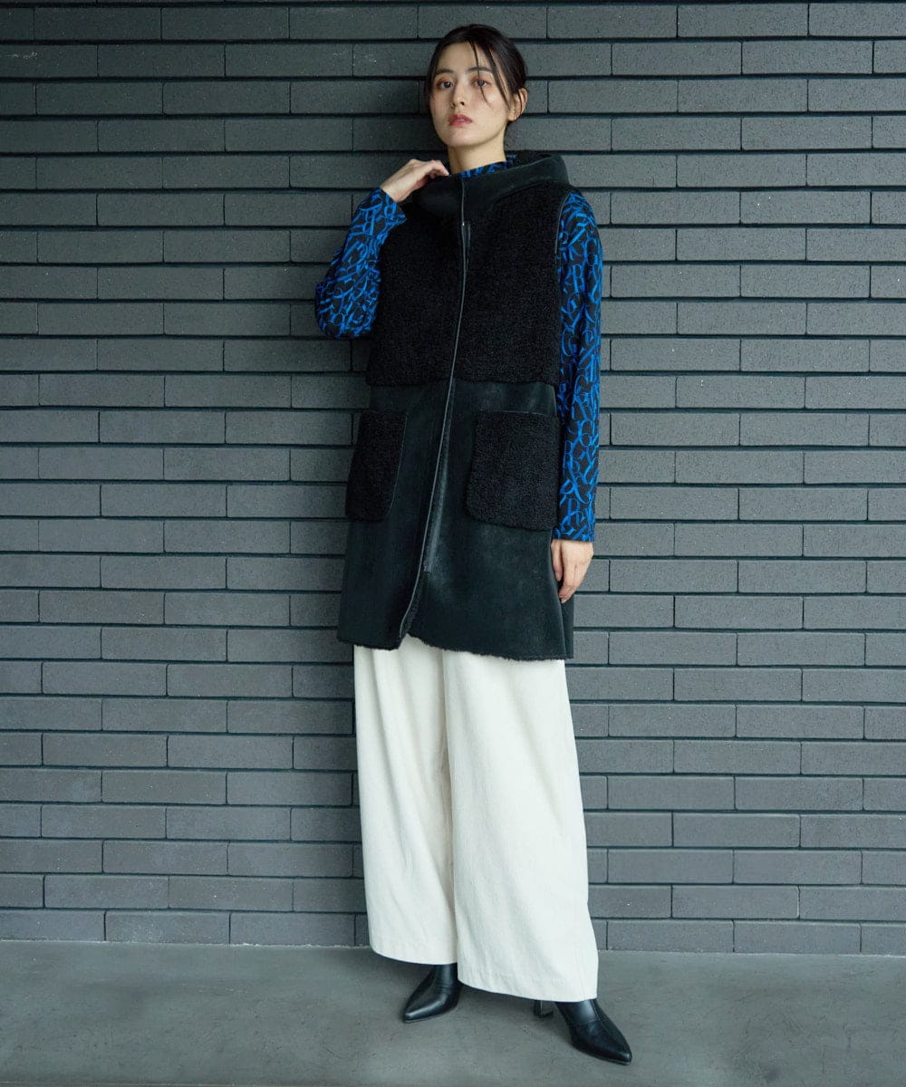 PZJAG10430 GEORGES RECH(ジョルジュ・レッシュ) エコムートンジップアップロングジレ ベージュ