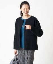PZJAV61530 GEORGES RECH(ジョルジュ・レッシュ) スーパー100ウールリバーノーカラーショートコート グリーン
