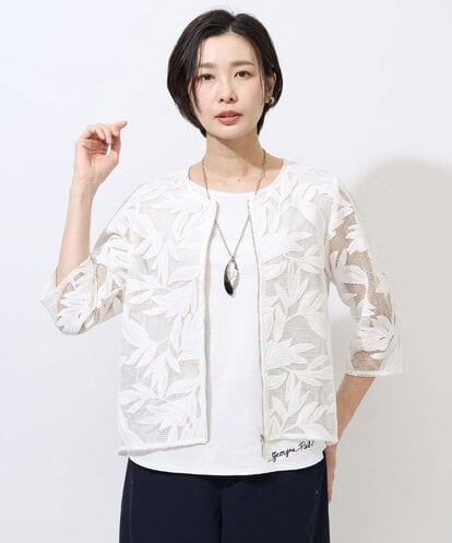 PZJGD37330 GEORGES RECH メッシュアップリケノーカラージャケット