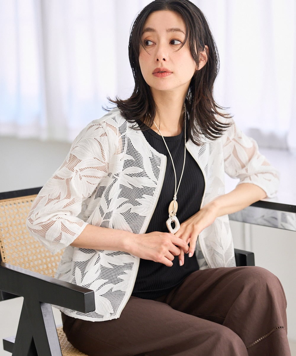 PZJGD37330 GEORGES RECH メッシュアップリケノーカラージャケット