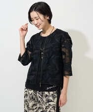 PZJGD37330 GEORGES RECH(ジョルジュ・レッシュ) メッシュアップリケノーカラージャケット ブラック