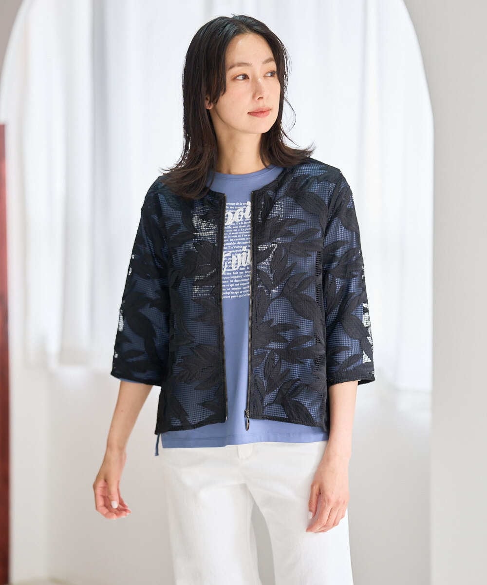 PZJGD37330 GEORGES RECH メッシュアップリケノーカラージャケット