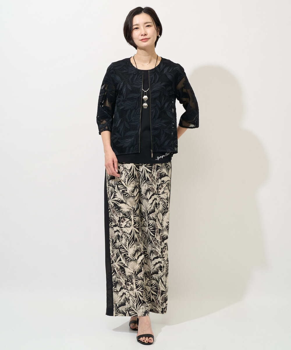 PZJGD37330 GEORGES RECH(ジョルジュ・レッシュ) メッシュアップリケノーカラージャケット ブラック