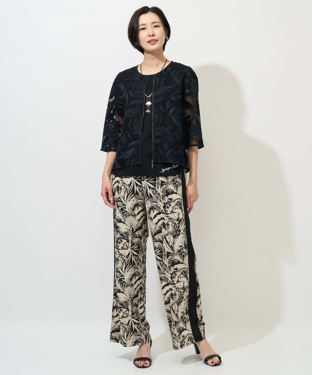 PZJGD37330 GEORGES RECH(ジョルジュ・レッシュ) メッシュアップリケノーカラージャケット ブラック