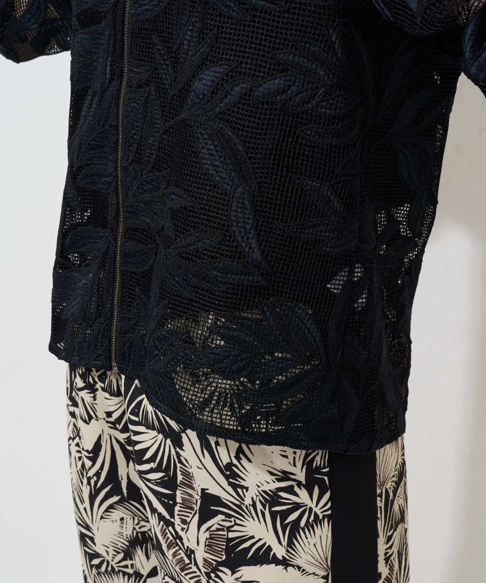 PZJGD37330 GEORGES RECH(ジョルジュ・レッシュ) メッシュアップリケノーカラージャケット ブラック