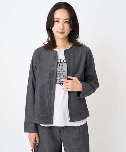 PZJJB40330   [セットアップ対応]ノーカラーブラックデニムブルゾン