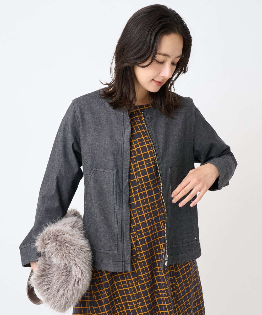 PZJJB40330 GEORGES RECH(ジョルジュ・レッシュ)  [セットアップ対応]ノーカラーブラックデニムブルゾン ブラック