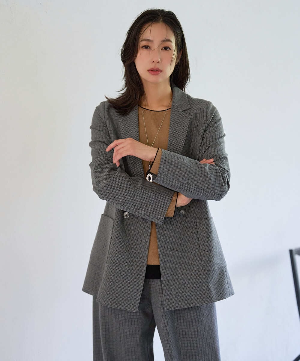 PZJJE18450 GEORGES RECH(ジョルジュ・レッシュ)  [セットアップ対応]ガングラブチェックダブルブレストジャケット グレー