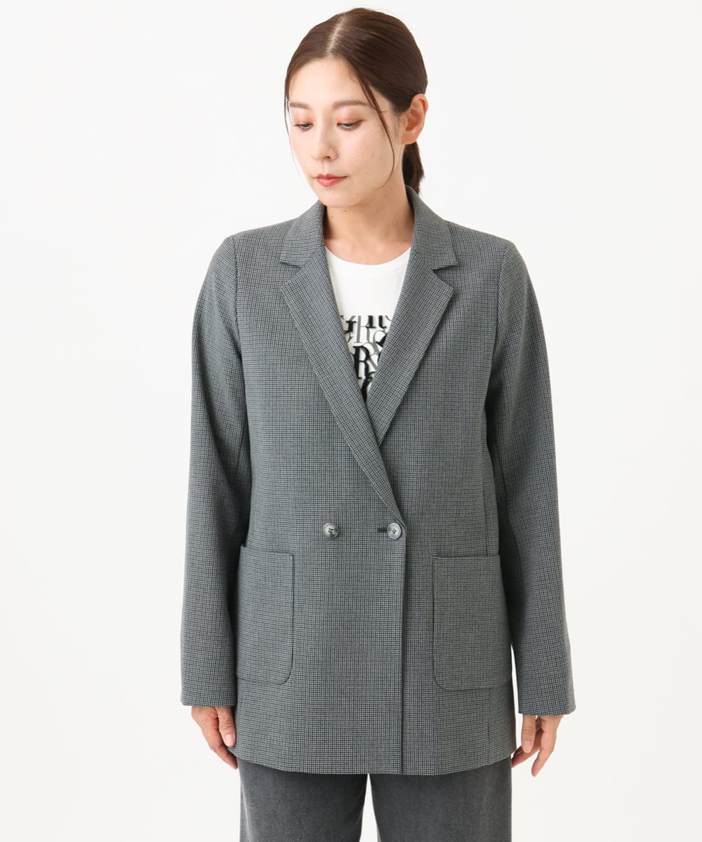 PZJJE18450 GEORGES RECH(ジョルジュ・レッシュ)  [セットアップ対応]ガングラブチェックダブルブレストジャケット グレー