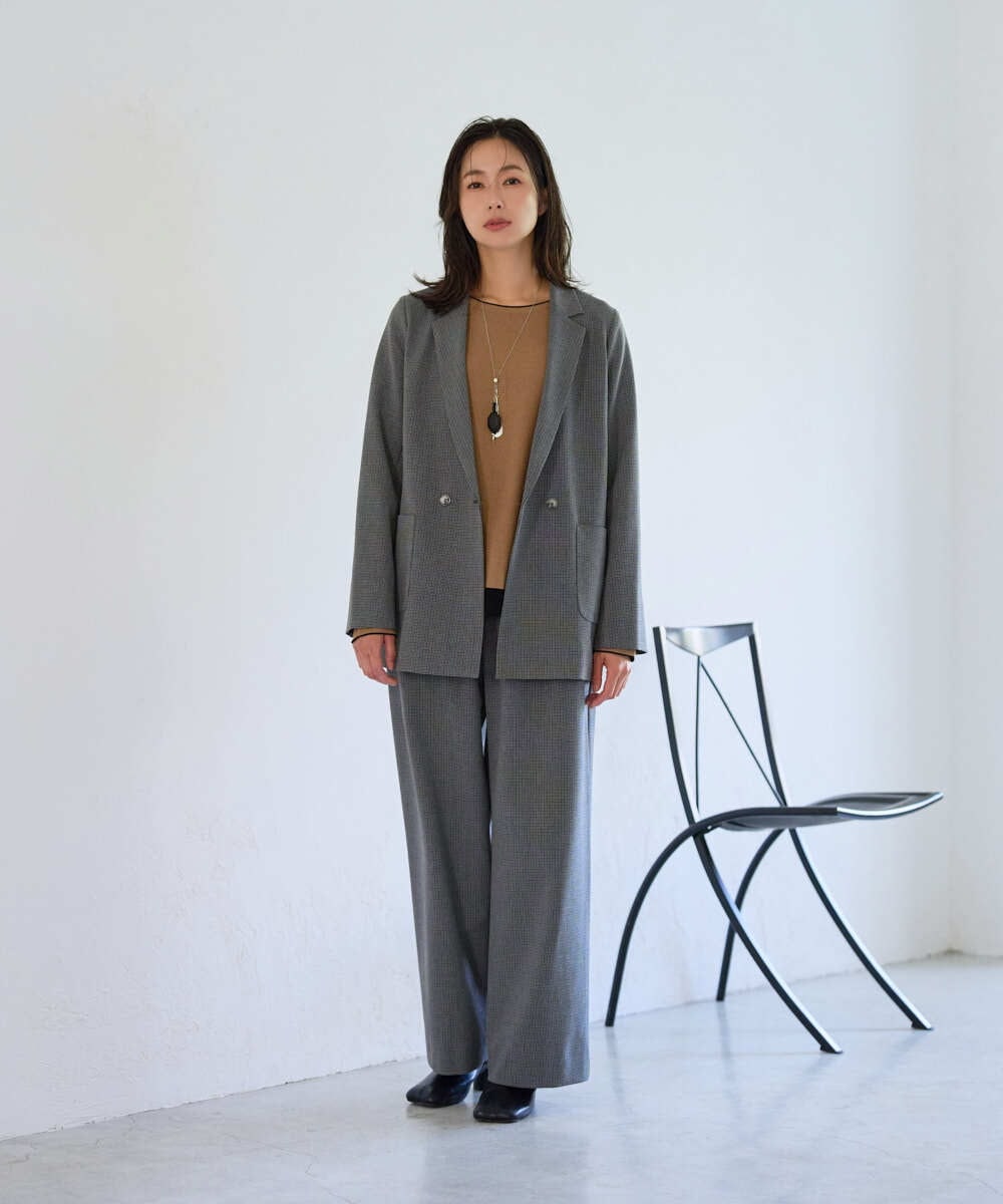PZJJE18450 GEORGES RECH(ジョルジュ・レッシュ)  [セットアップ対応]ガングラブチェックダブルブレストジャケット グレー