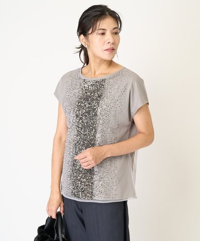 PZKAA43230  スパンコール刺繍フレンチスリーブカットソー