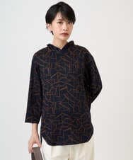 PZKAD22290 GEORGES RECH(ジョルジュ・レッシュ)  [日本製]ダブルフェイスミニフード9分袖ロゴカットソー ネイビー系