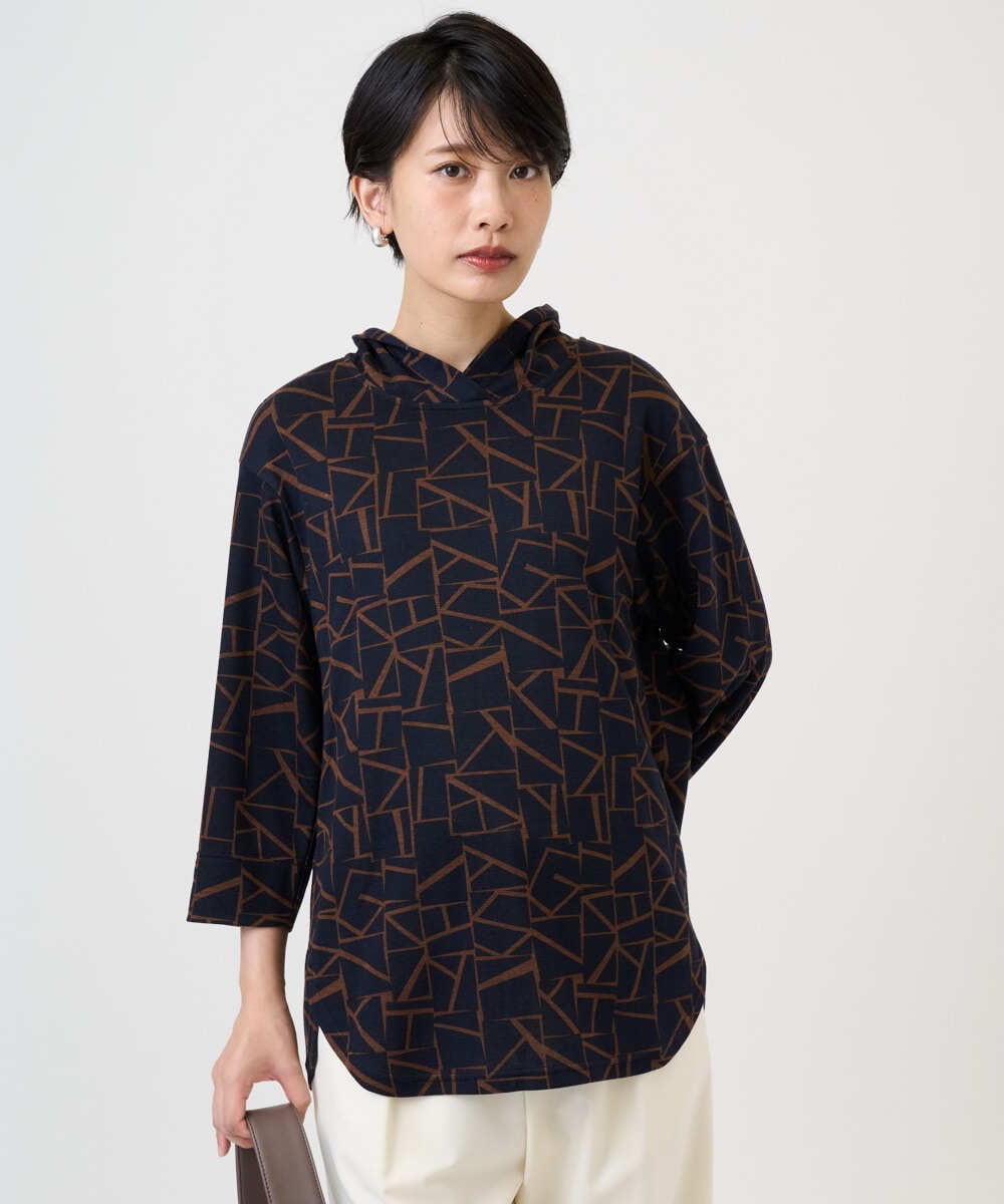 PZKAD22290 GEORGES RECH  [日本製]ダブルフェイスミニフード9分袖ロゴカットソー