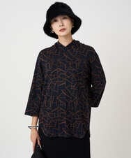 PZKAD22290 GEORGES RECH(ジョルジュ・レッシュ)  [日本製]ダブルフェイスミニフード9分袖ロゴカットソー ネイビー系