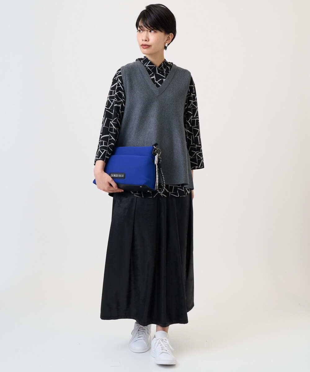 PZKAD22290 GEORGES RECH(ジョルジュ・レッシュ)  [日本製]ダブルフェイスミニフード9分袖ロゴカットソー ネイビー系