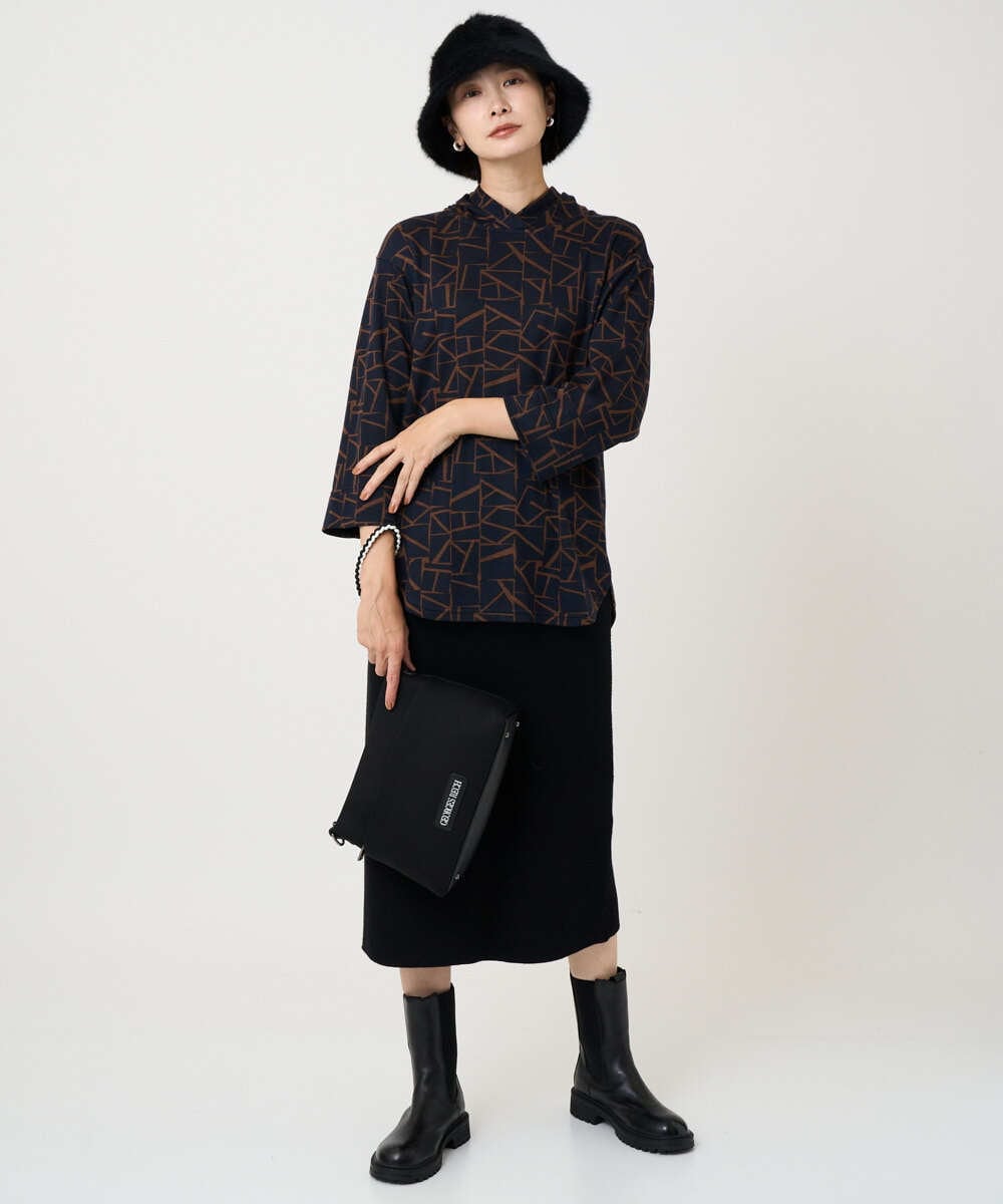 PZKAD22290 GEORGES RECH(ジョルジュ・レッシュ)  [日本製]ダブルフェイスミニフード9分袖ロゴカットソー ネイビー系