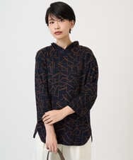 PZKAD22290 GEORGES RECH(ジョルジュ・レッシュ)  [日本製]ダブルフェイスミニフード9分袖ロゴカットソー ネイビー系