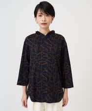 PZKAD22290 GEORGES RECH(ジョルジュ・レッシュ)  [日本製]ダブルフェイスミニフード9分袖ロゴカットソー ネイビー系