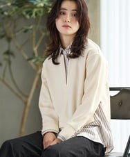 PZKAG24270 GEORGES RECH(ジョルジュ・レッシュ) ストライプシャツレイヤード風プルオーバー ブラック
