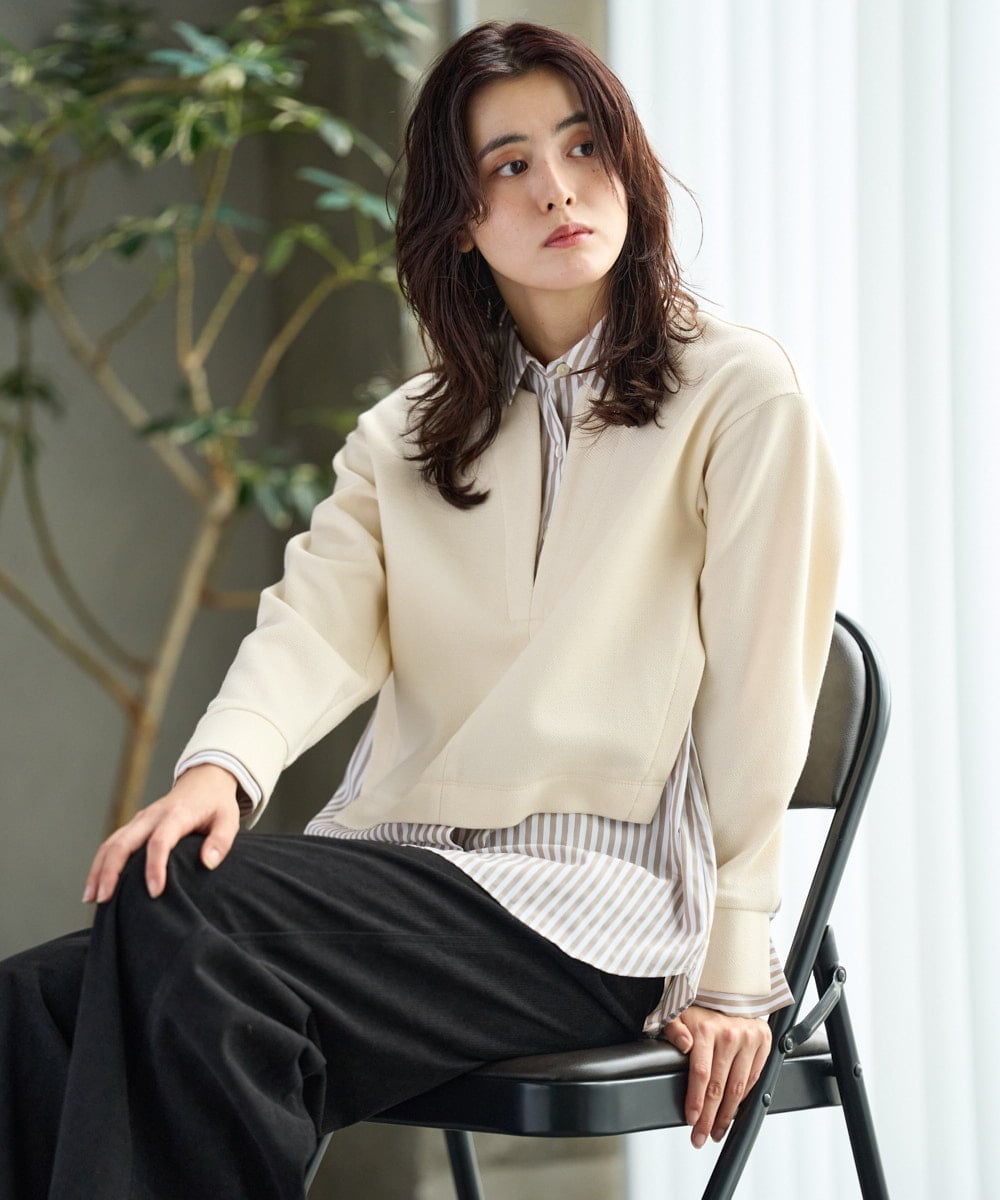 PZKAG24270 GEORGES RECH(ジョルジュ・レッシュ) ストライプシャツレイヤード風プルオーバー ブラック