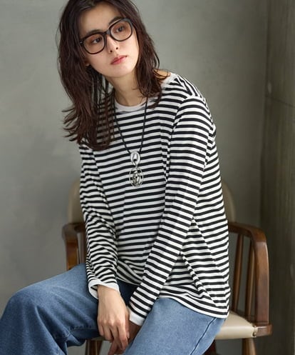 PZKAG28190 GEORGES RECH チュールドッキングボーダーカットソー