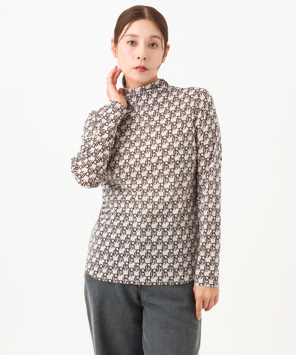 PZKAI08190 GEORGES RECH(ジョルジュ・レッシュ)  [日本製]モノグラムシアーハイネックカットソー アイボリー