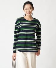 PZKAX68230 GEORGES RECH(ジョルジュ・レッシュ)  [日本製]マルチボーダーラウンドヘムカットソー グリーン系