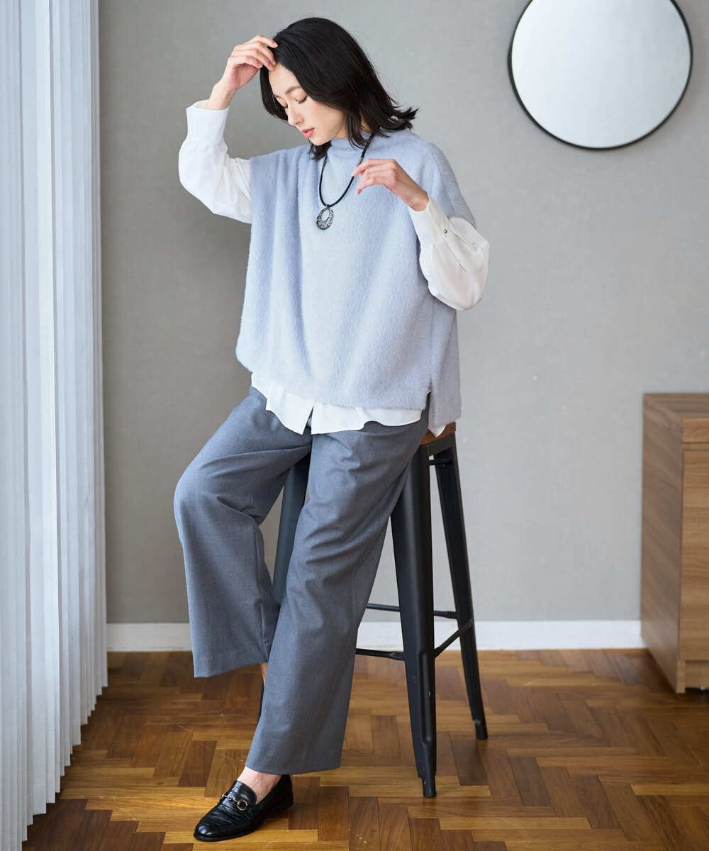 PZKCD60180 GEORGES RECH(ジョルジュ・レッシュ)  [日本製]ボトルネックフレンチスリーブテディベスト ライトブルー