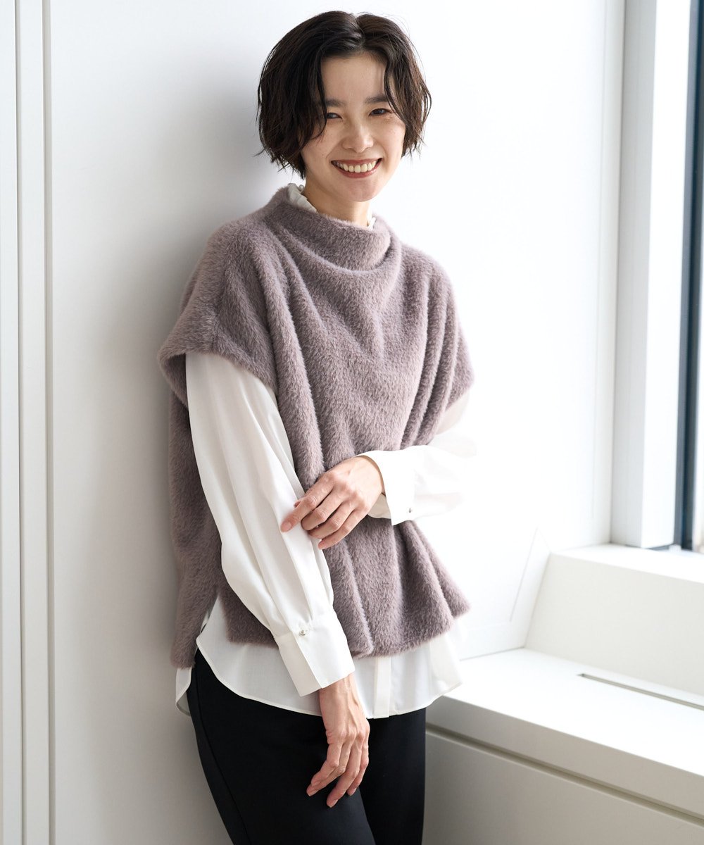 PZKCD60180 GEORGES RECH(ジョルジュ・レッシュ)  [日本製]ボトルネックフレンチスリーブテディベスト ライトブルー