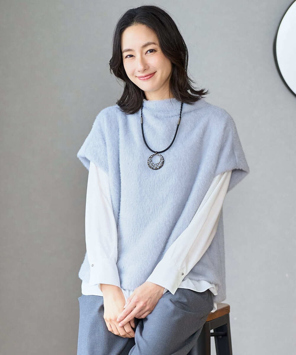 PZKCD60180 GEORGES RECH(ジョルジュ・レッシュ)  [日本製]ボトルネックフレンチスリーブテディベスト ライトブルー