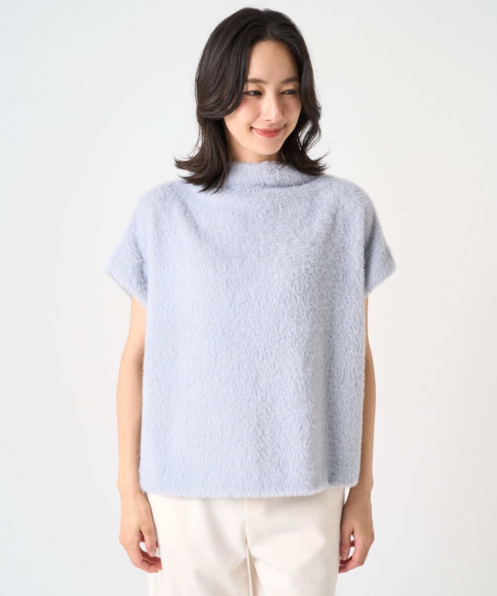 PZKCD60180 GEORGES RECH(ジョルジュ・レッシュ)  [日本製]ボトルネックフレンチスリーブテディベスト ライトブルー