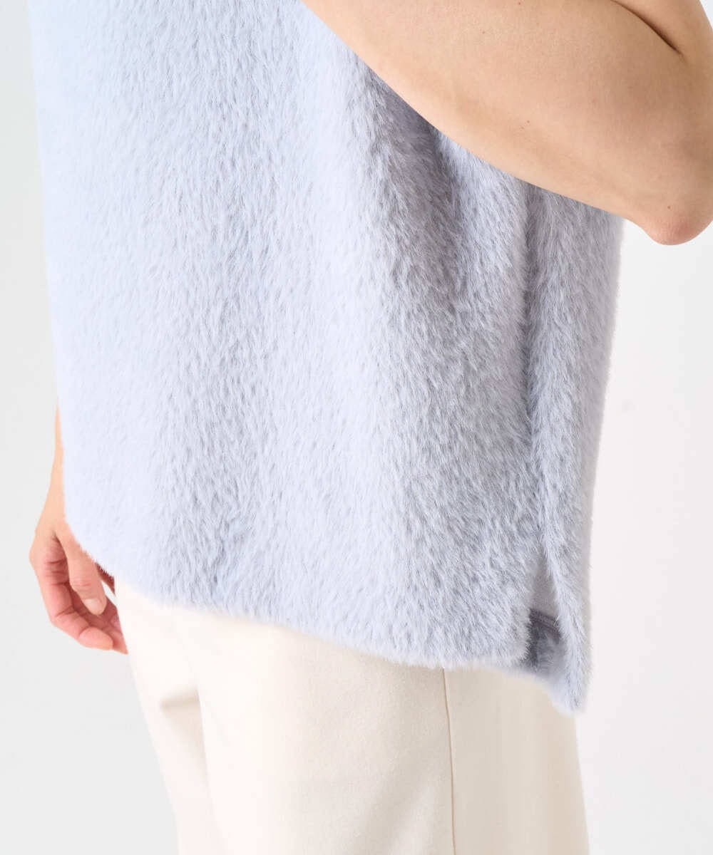 PZKCD60180 GEORGES RECH(ジョルジュ・レッシュ)  [日本製]ボトルネックフレンチスリーブテディベスト ライトブルー