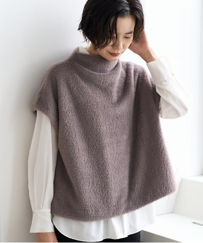 PZKCD60180 GEORGES RECH [日本製]ボトルネックフレンチスリーブテディベスト