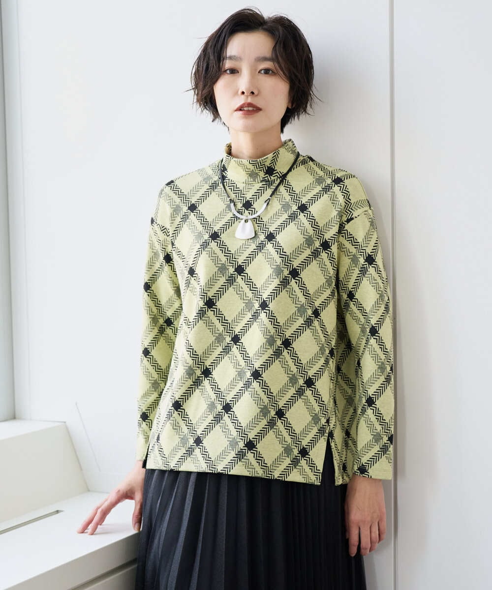 PZKCE72150 GEORGES RECH へリンボンラインジャガードハイネックカットソー