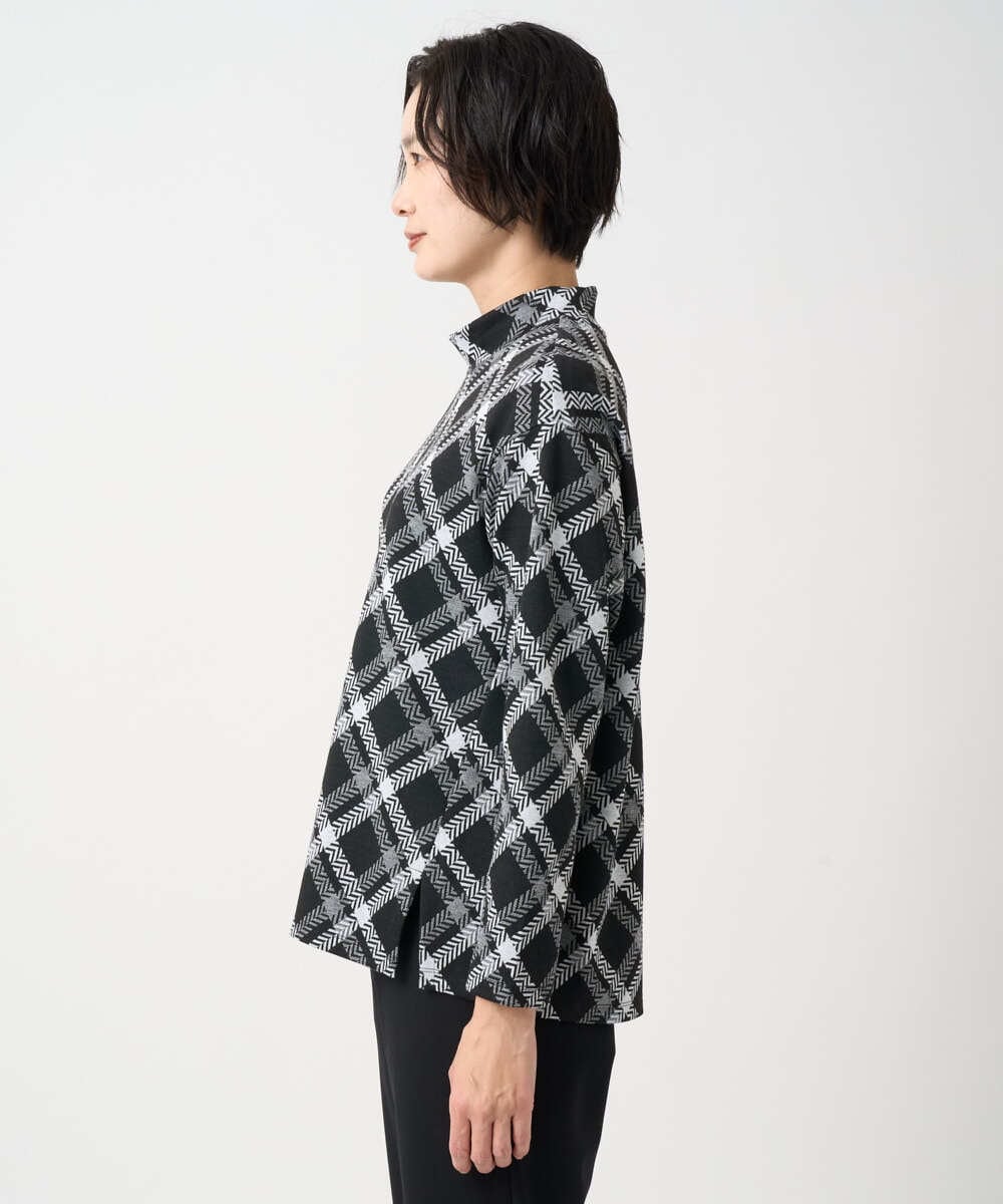 PZKCE72150 GEORGES RECH(ジョルジュ・レッシュ) へリンボンラインジャガードハイネックカットソー ブラック