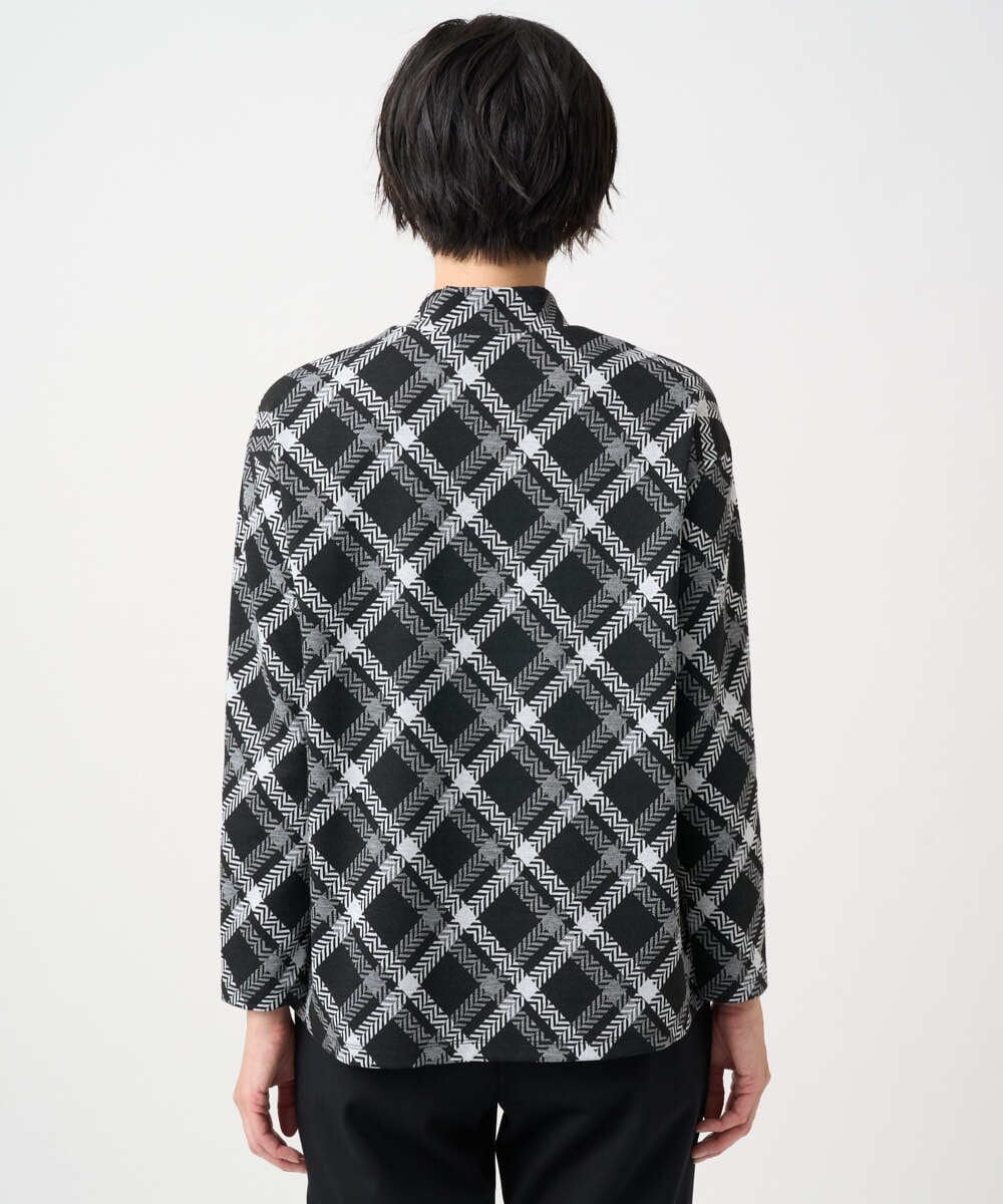 PZKCE72150 GEORGES RECH(ジョルジュ・レッシュ) へリンボンラインジャガードハイネックカットソー ブラック