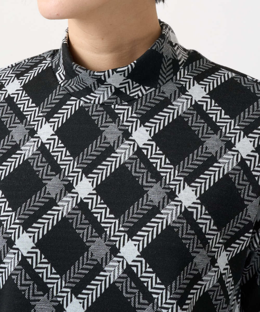 PZKCE72150 GEORGES RECH(ジョルジュ・レッシュ) へリンボンラインジャガードハイネックカットソー ブラック