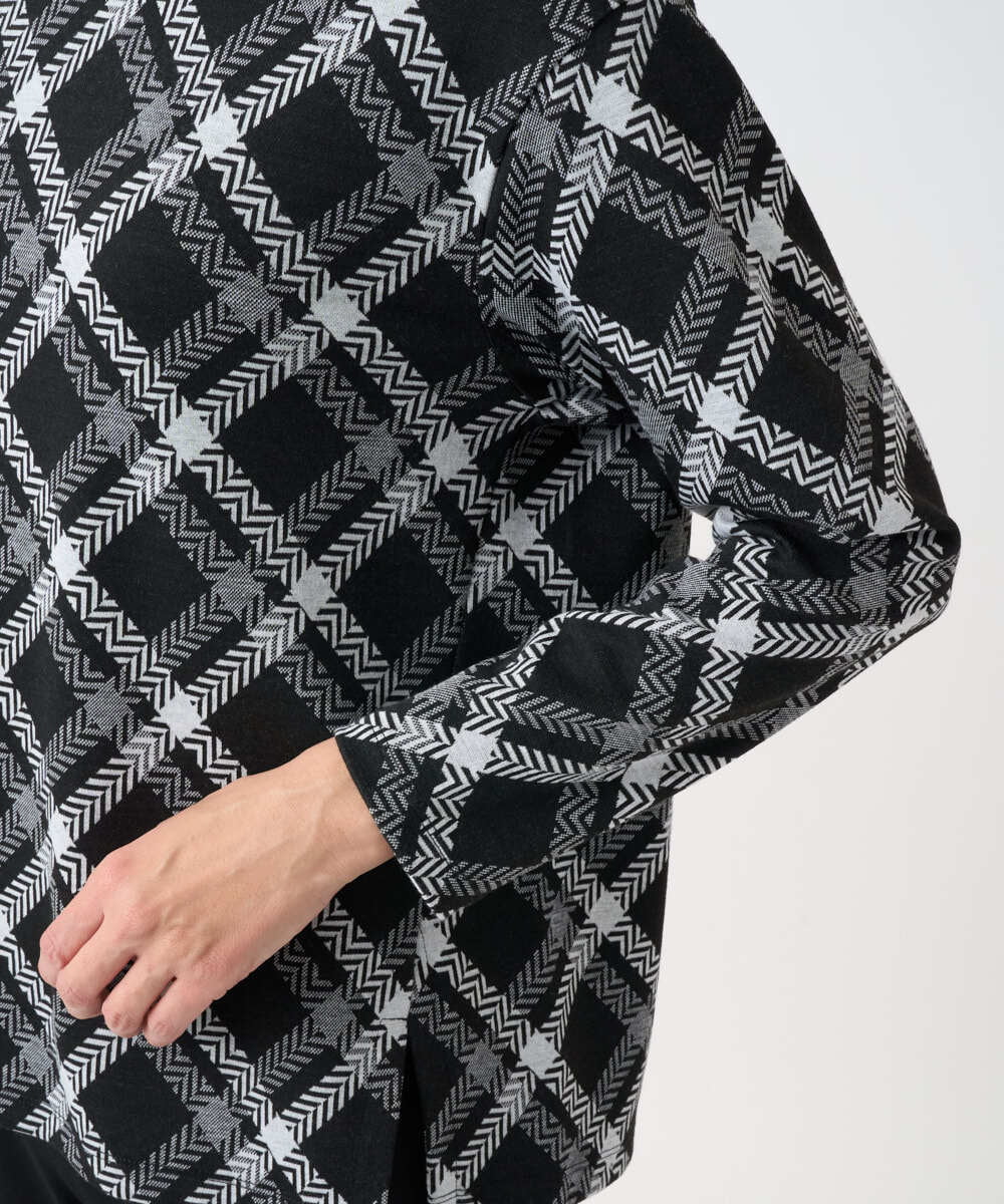 PZKCE72150 GEORGES RECH(ジョルジュ・レッシュ) へリンボンラインジャガードハイネックカットソー ブラック