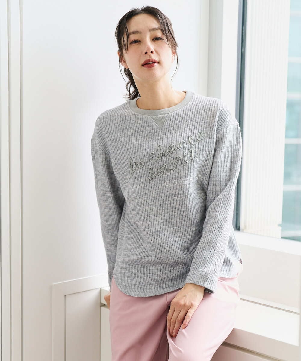 PZKEE09250 GEORGES RECH(ジョルジュ・レッシュ) ラメニットテープロゴ刺繍プルオーバー ライトグレー