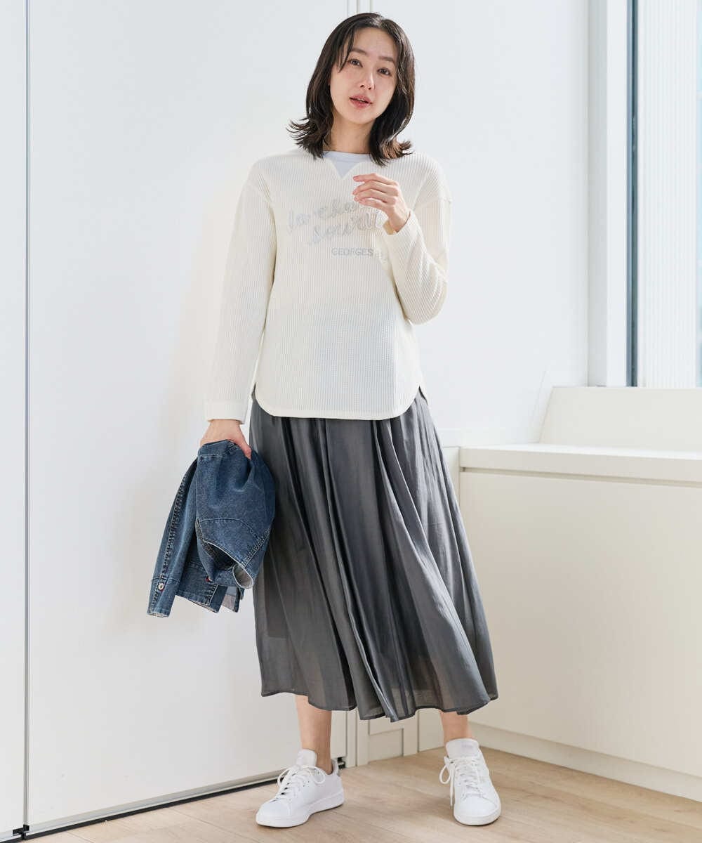 PZKEE09250 GEORGES RECH(ジョルジュ・レッシュ) ラメニットテープロゴ刺繍プルオーバー ライトグレー