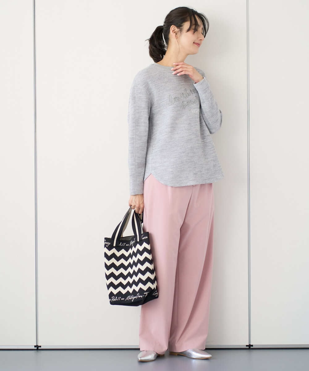 PZKEE09250 GEORGES RECH(ジョルジュ・レッシュ) ラメニットテープロゴ刺繍プルオーバー ライトグレー