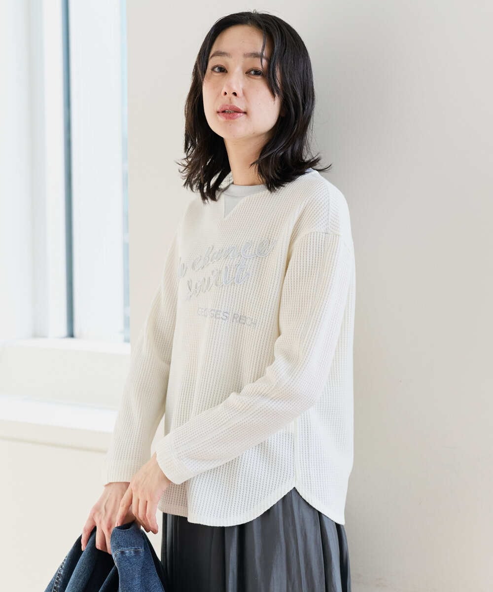 PZKEE09250 GEORGES RECH(ジョルジュ・レッシュ) ラメニットテープロゴ刺繍プルオーバー ライトグレー