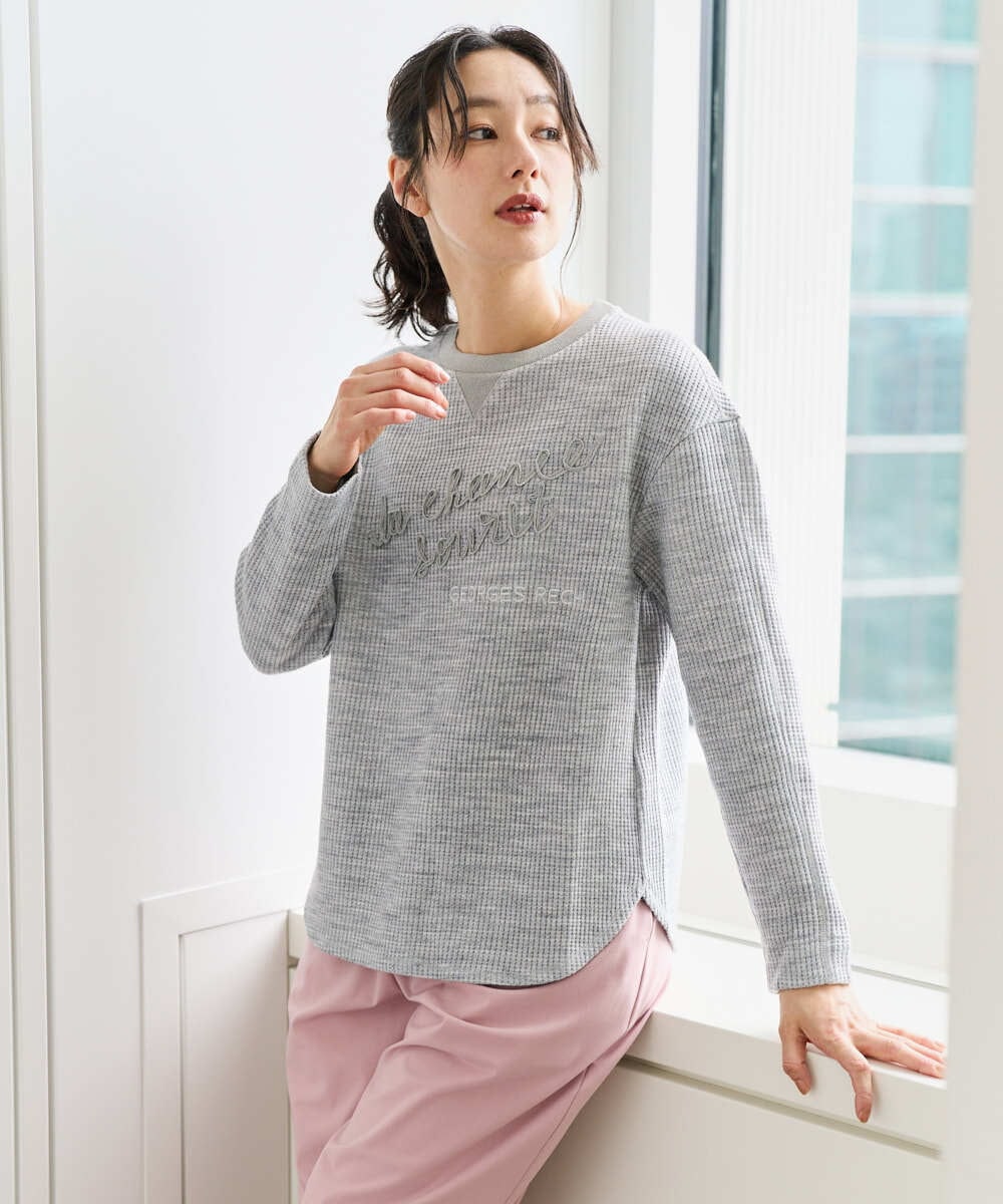 PZKEE09250 GEORGES RECH(ジョルジュ・レッシュ) ラメニットテープロゴ刺繍プルオーバー ライトグレー