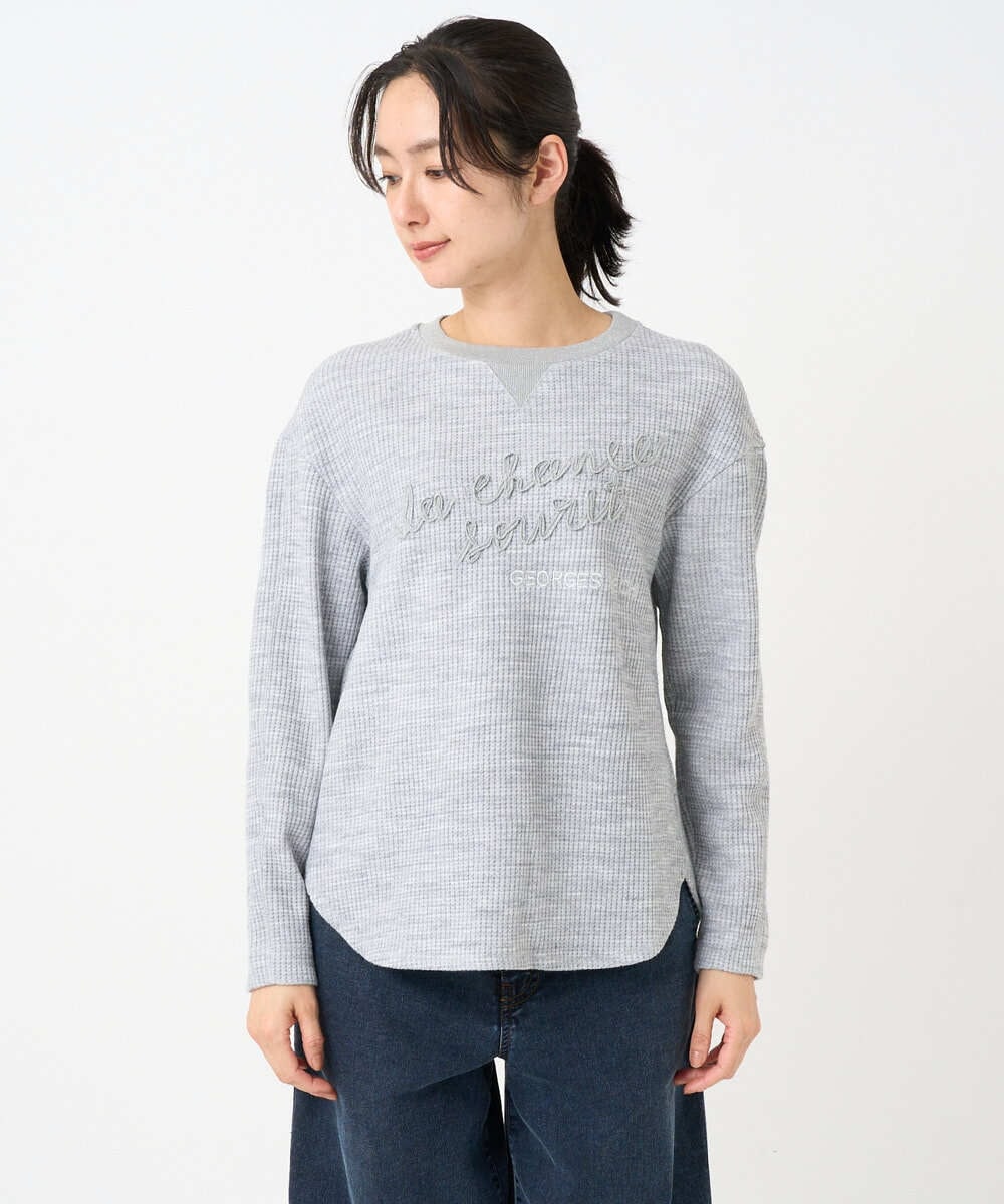 PZKEE09250 GEORGES RECH(ジョルジュ・レッシュ) ラメニットテープロゴ刺繍プルオーバー ライトグレー