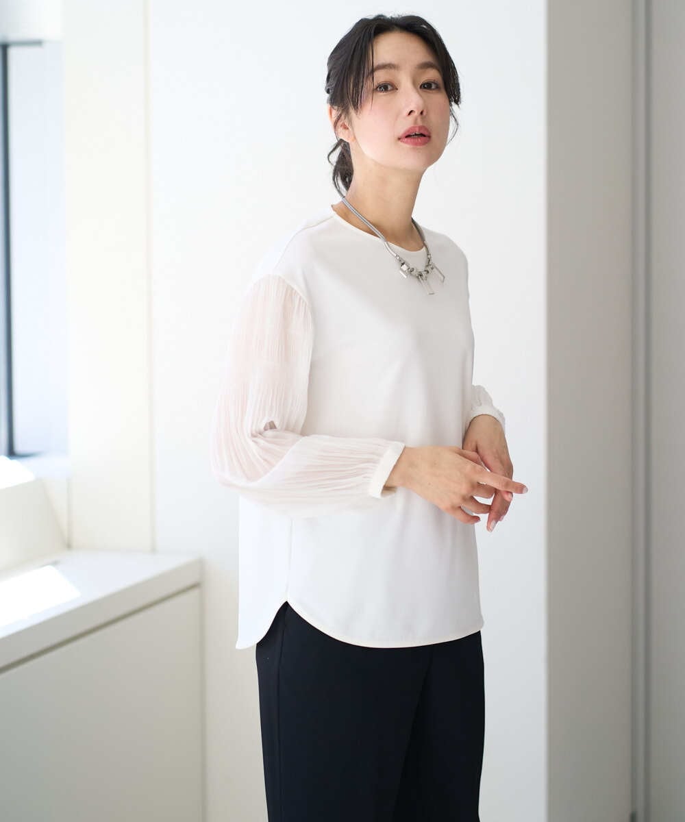 PZKEE24230 GEORGES RECH(ジョルジュ・レッシュ) プリーツスリーブジャージープルオーバー ホワイト