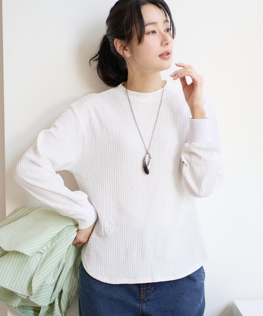 PZKEE27180 GEORGES RECH(ジョルジュ・レッシュ) ジャカードボトルネックジャージープルオーバー ホワイト