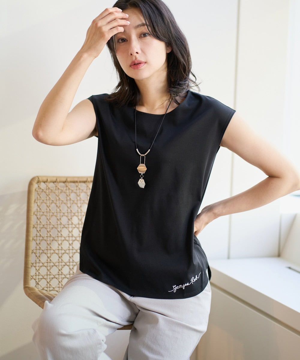 PZKEE46110 GEORGES RECH(ジョルジュ・レッシュ) ロゴ刺繍フレンチスリーブカットソー ブラック