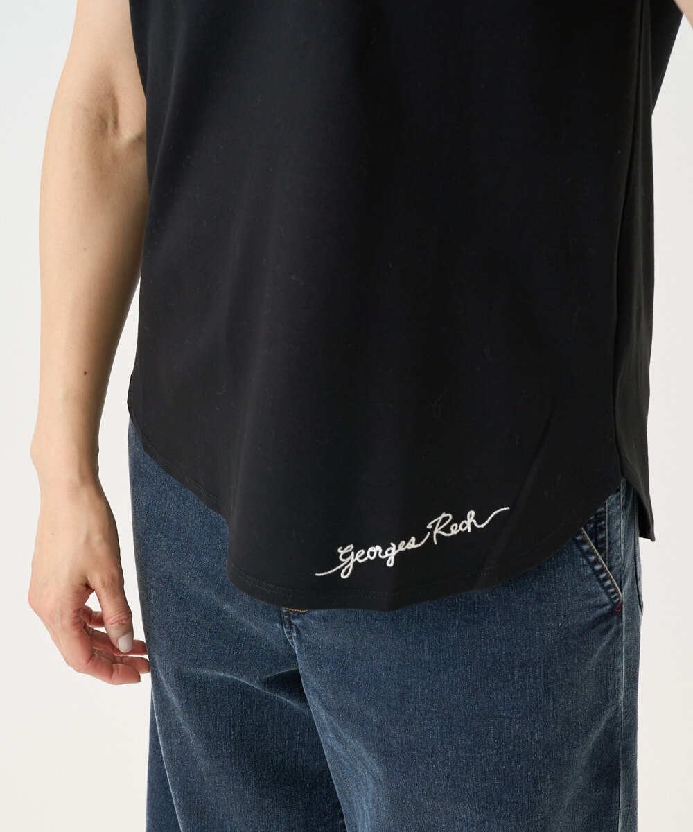 PZKEE46110 GEORGES RECH(ジョルジュ・レッシュ) ロゴ刺繍フレンチスリーブカットソー ブラック