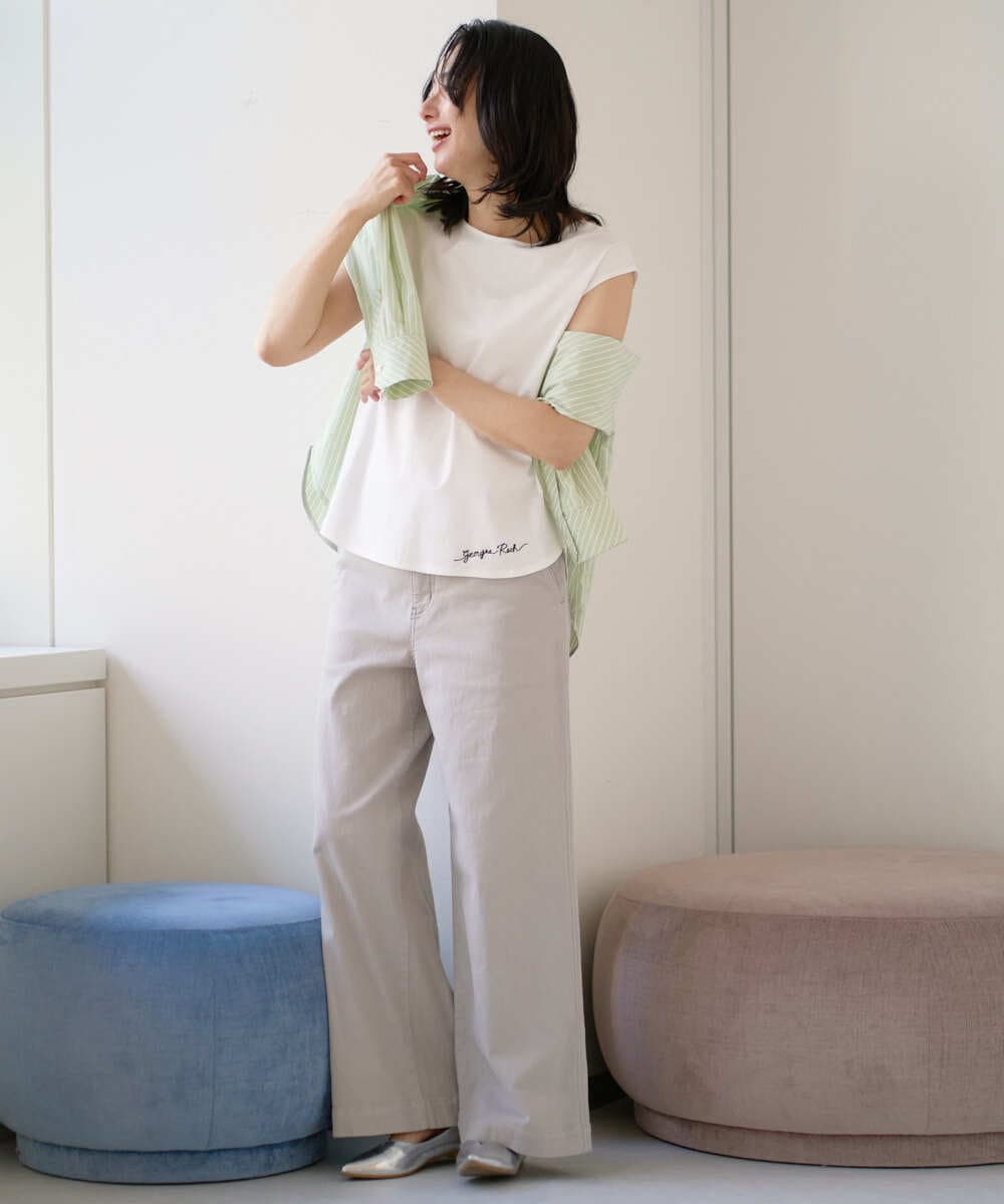 PZKEE46110 GEORGES RECH(ジョルジュ・レッシュ) ロゴ刺繍フレンチスリーブカットソー ブラック